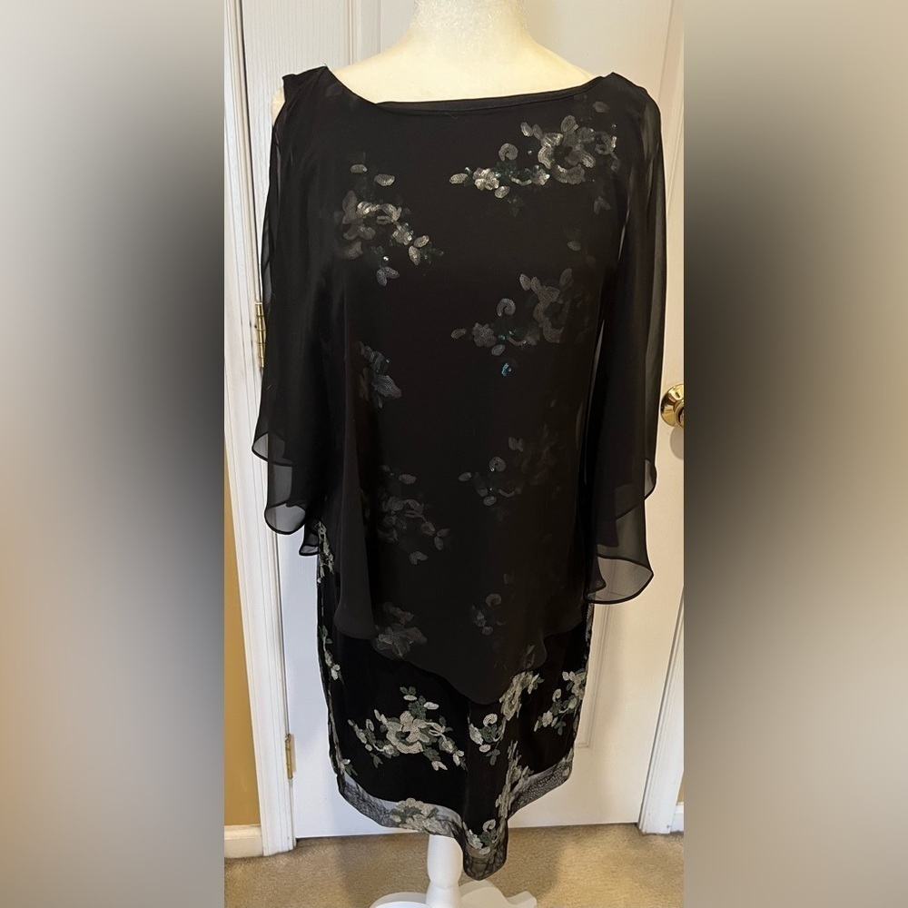 SD Collection Women's 1 Pc Sleeveless Sequin Chiffon Overlay Dress size 8